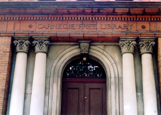 Entrance to the Andrew Carnegie Free 
Library, Carnegie, Pa.